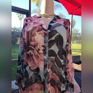 Jennifer Lopez Pink and Black Floral Blouse Size # M